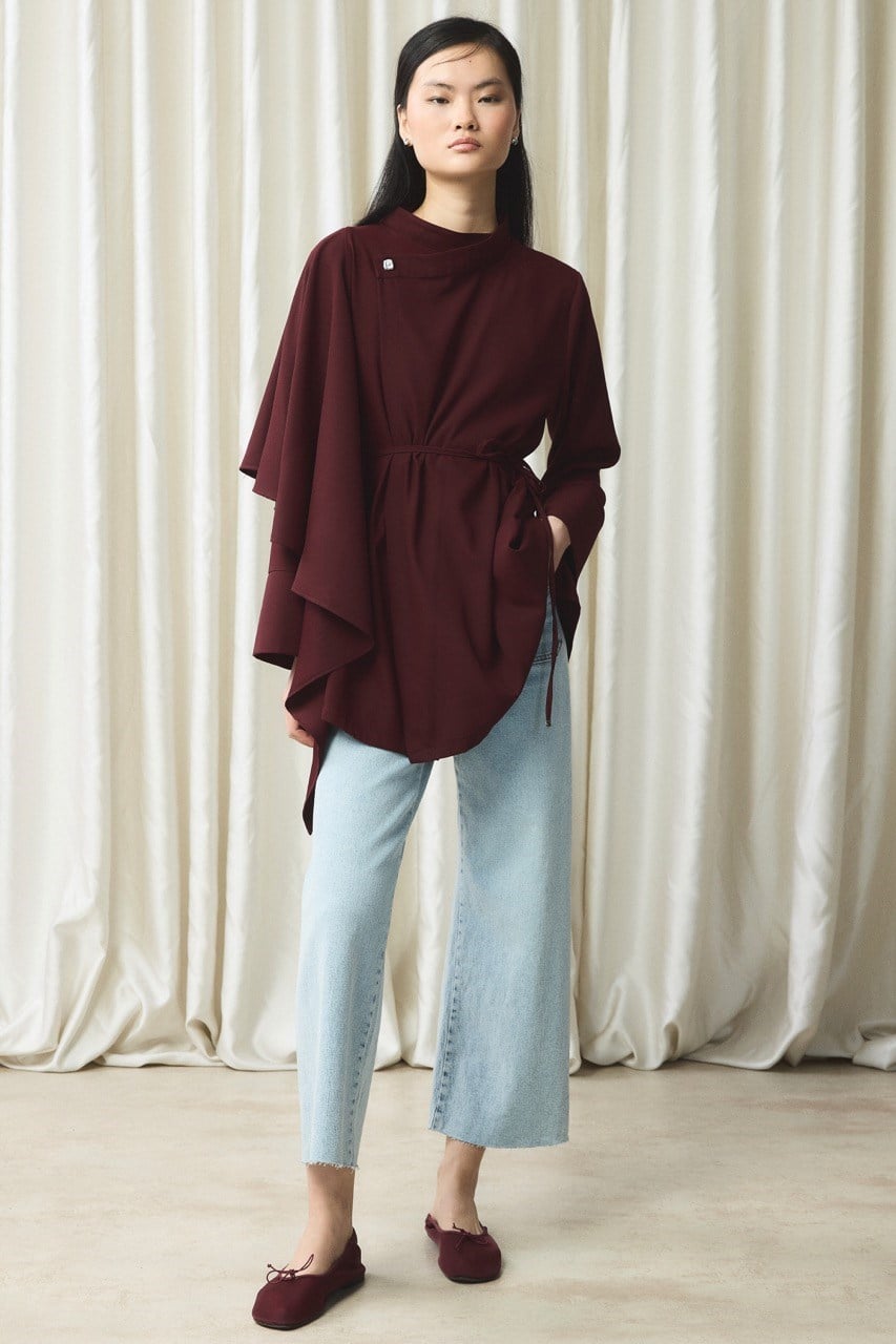 Ön Volanlı Gömlek - Bordo