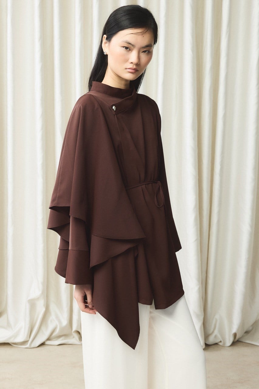 Ön Volanlı Gömlek - Kahve