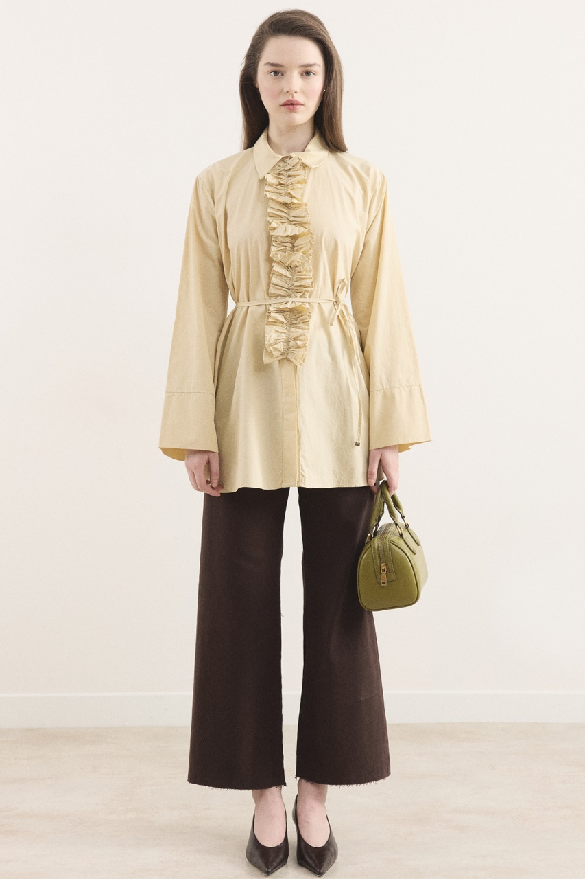 Önü Piliseli Fırfırlı Gömlek - Sarı