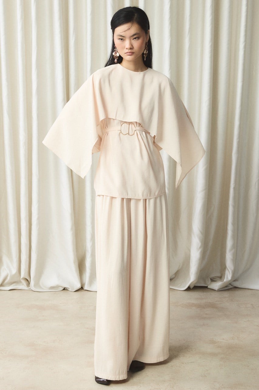 Şal Yaka Kemerli Takım - Bej