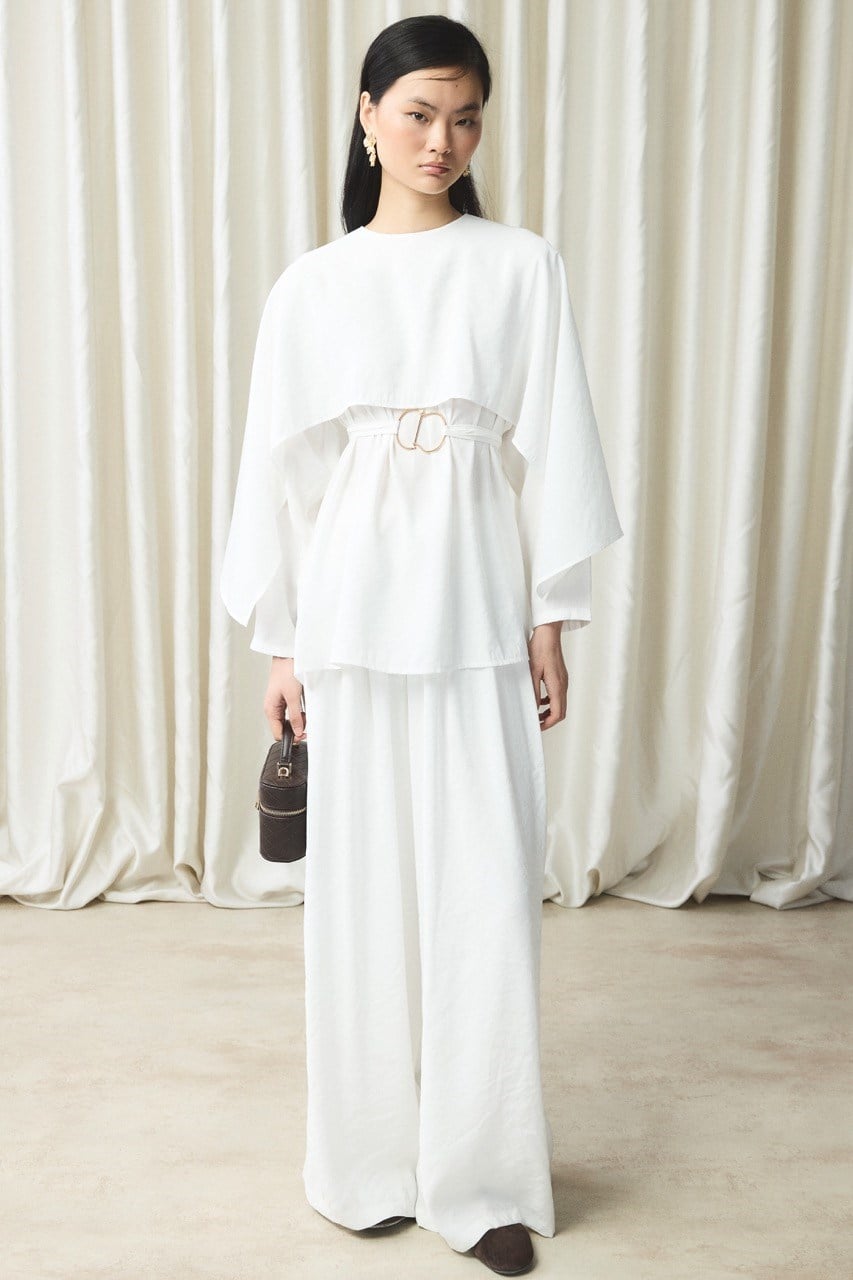 Şal Yaka Kemerli Takım - Ekru