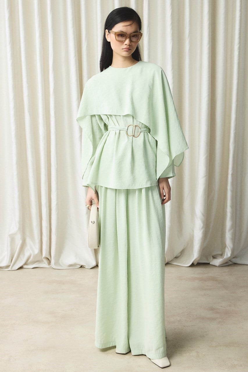 Şal Yaka Kemerli Takım - Mint