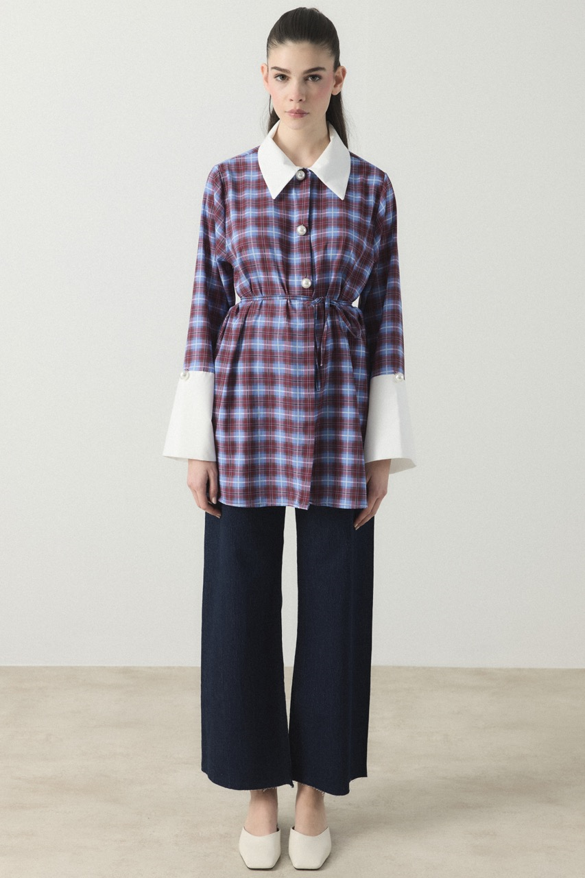 Selene Ekose Yaka Manşet Gömlek - Bordo