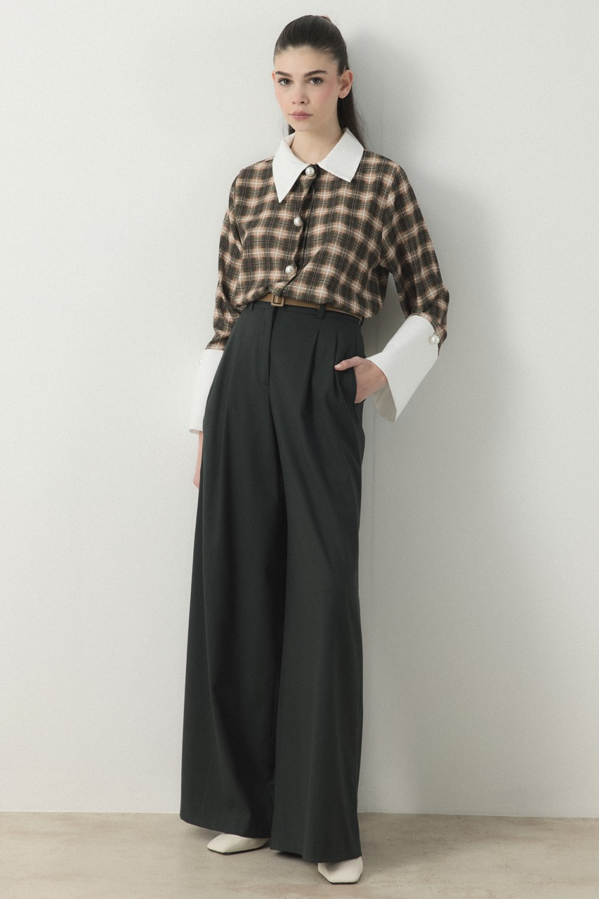 Selene Ekose Yaka Manşet Gömlek - Haki