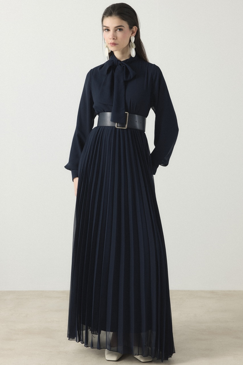 Soley Etekli Şifon Elbise - Lacivert