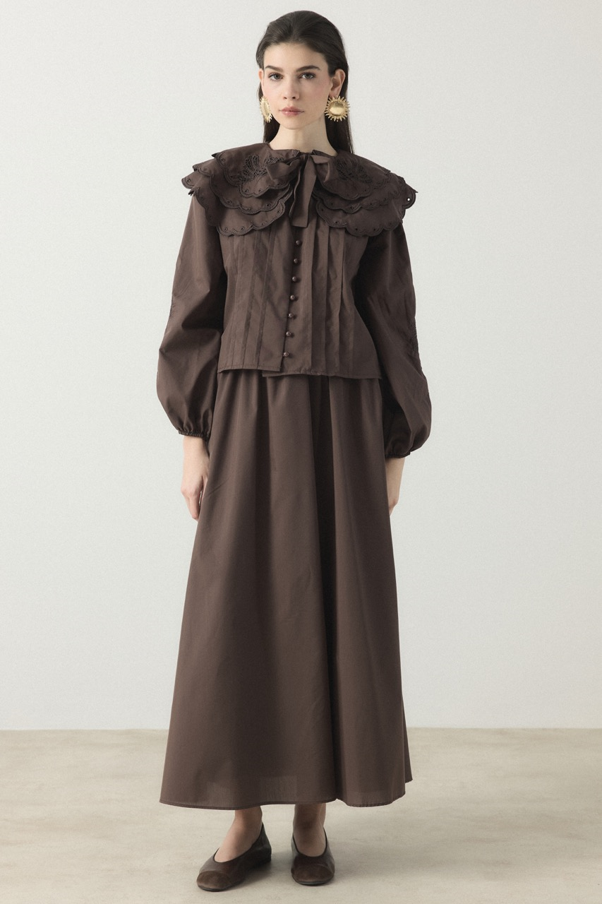 Yaka Nakışlı Dacron Takım - Kahve