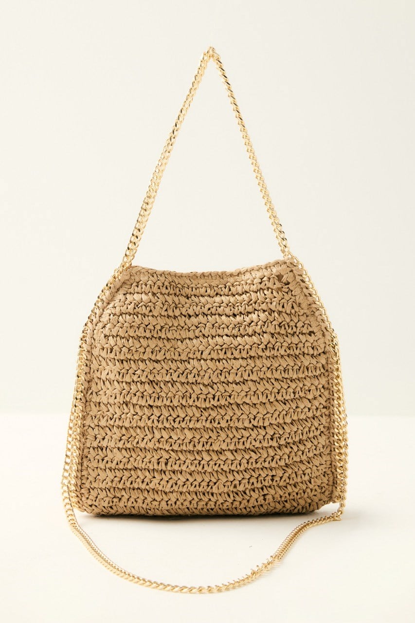 Zincir Askılı Hasır Çanta - Camel