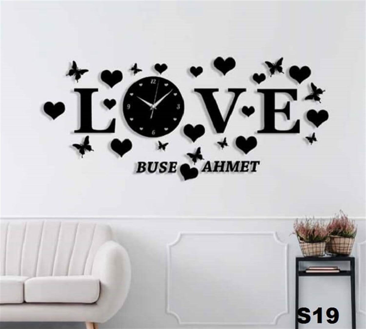 ProjexSevgi Temalı İsim Yazılabilir Dekoratif Saat