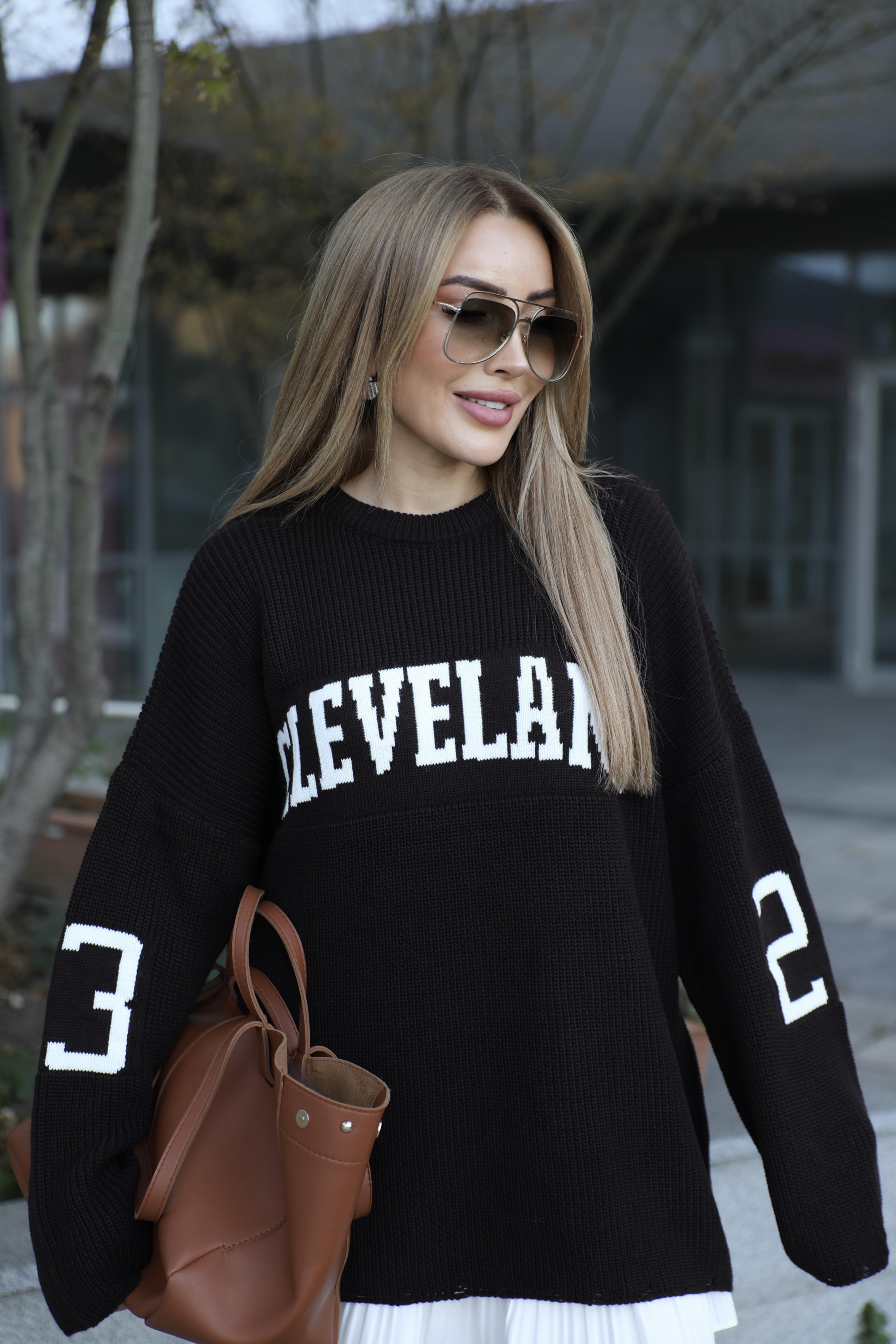 Acı Kahve Yazı Detaylı Oversize Kazak