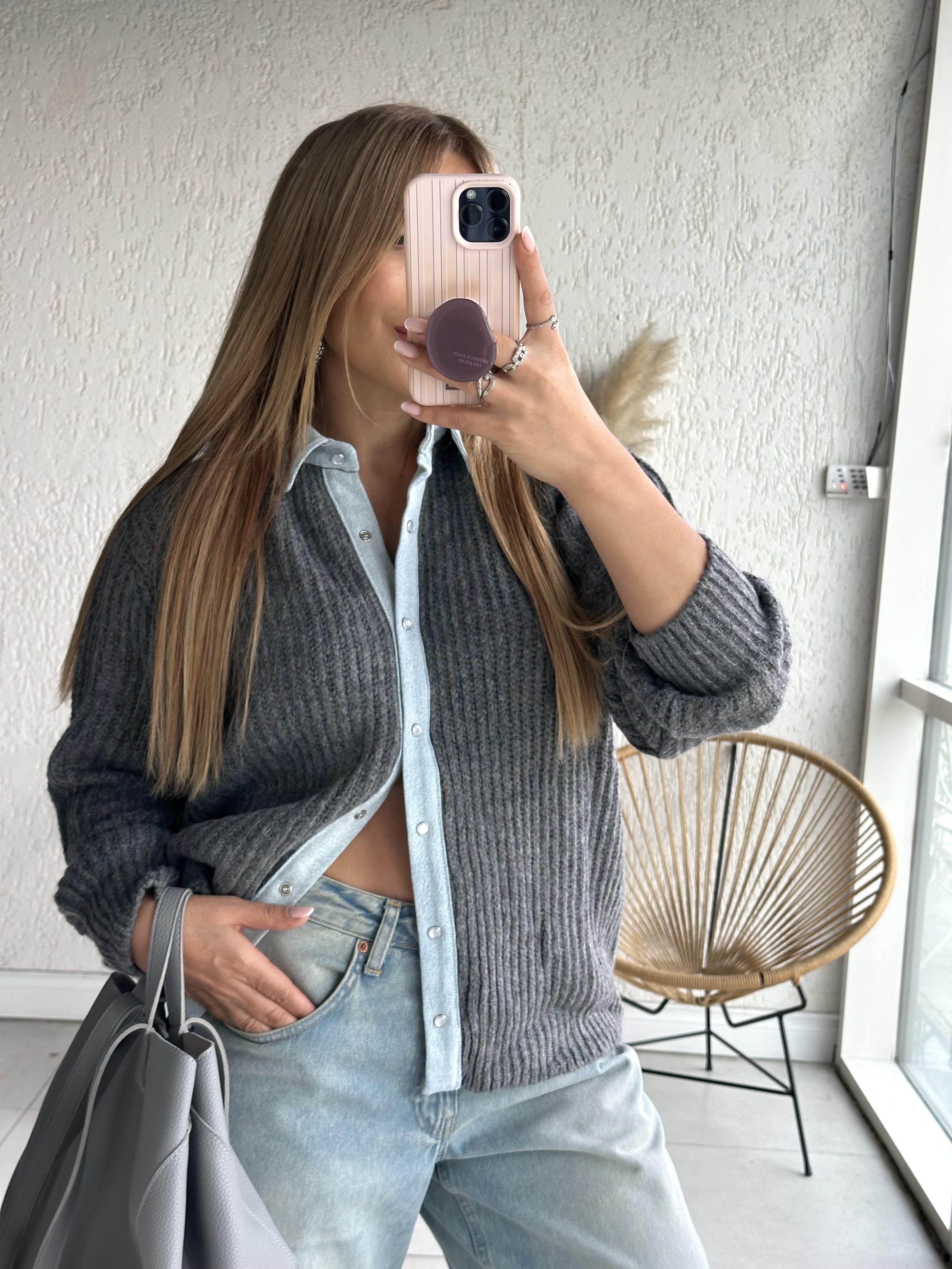 Antrasit Jean Detaylı Hırka