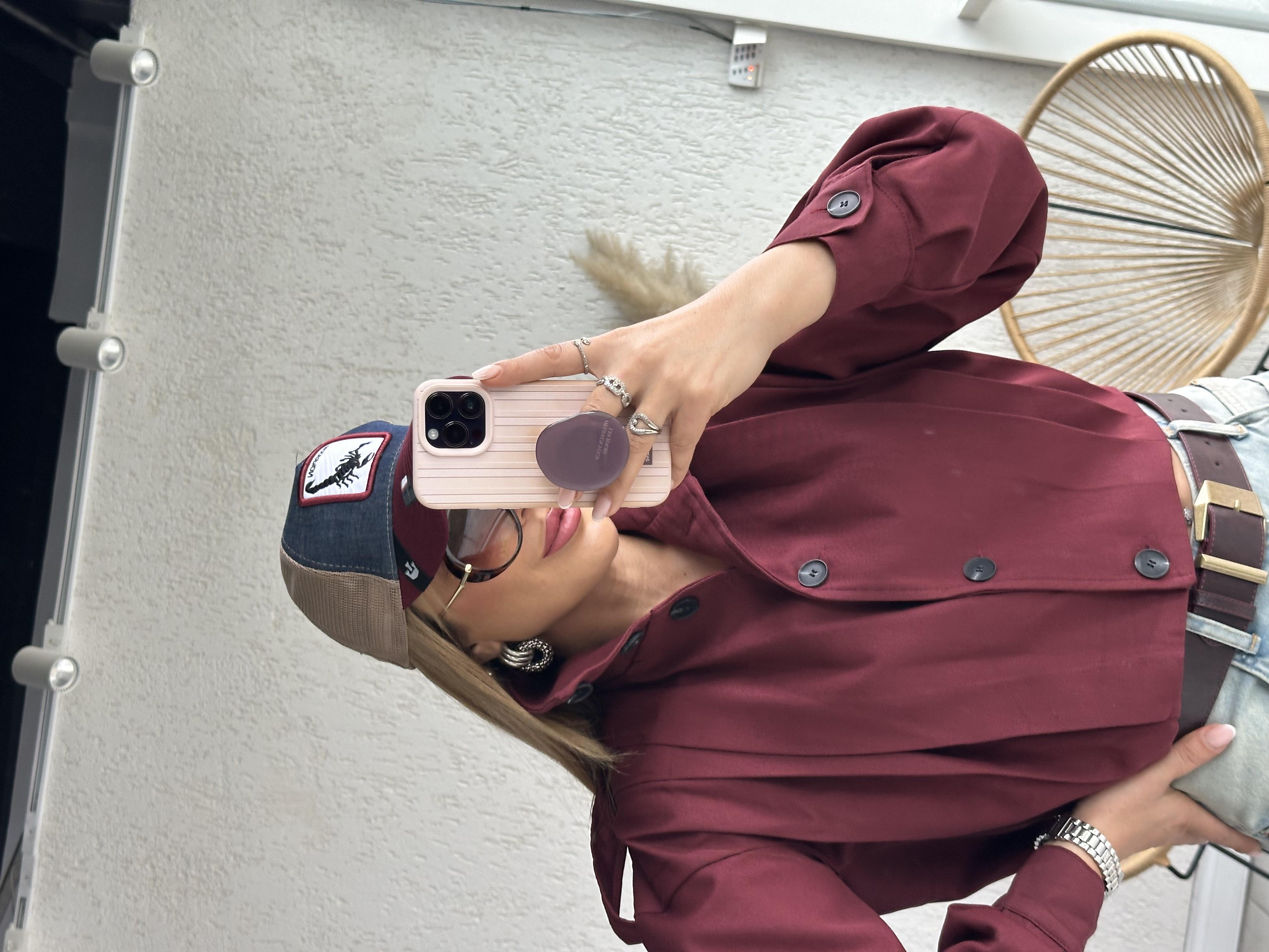 Bordo Pile Detaylı Ceket