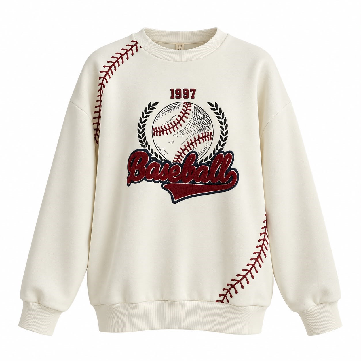 Ekru Baseball Nakışlı Sweat