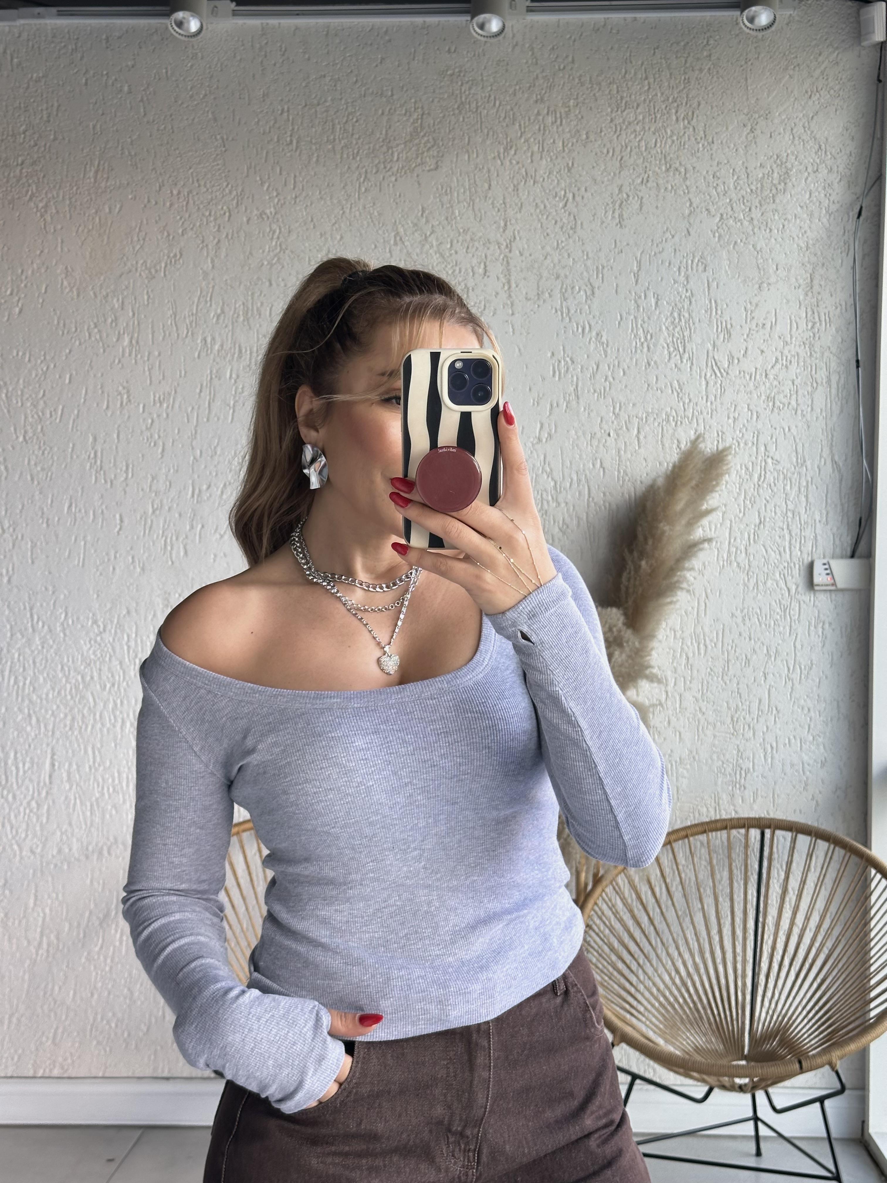 Gri Fitilli Bluz