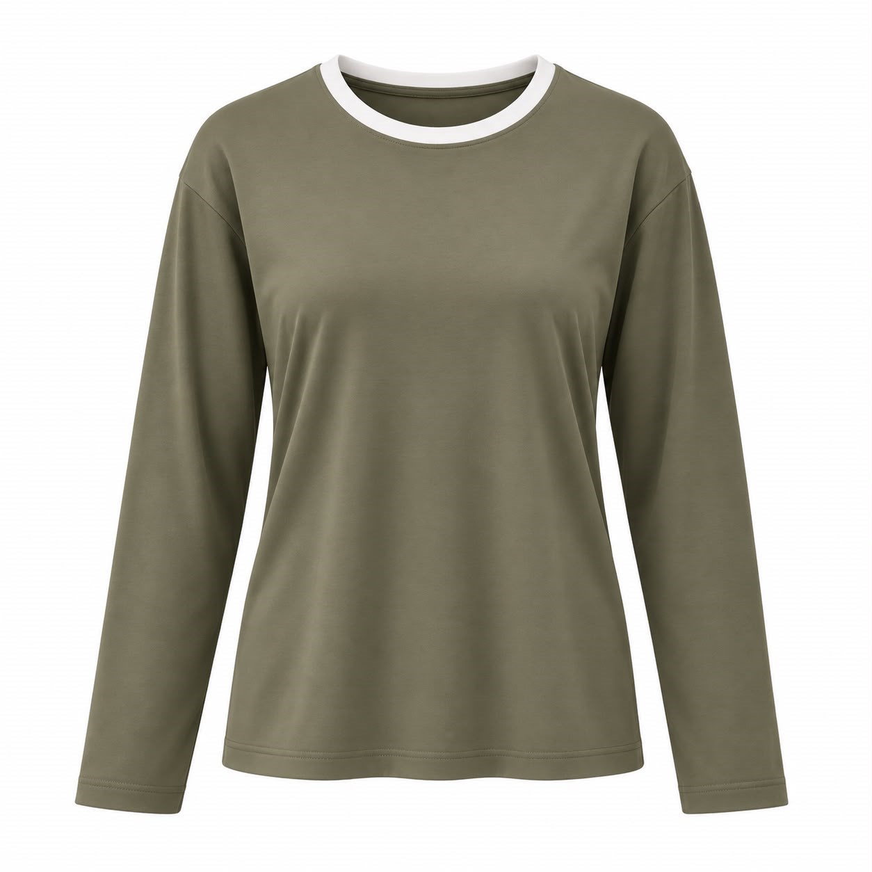 Haki Beyaz Biyeli Basic T-shirt