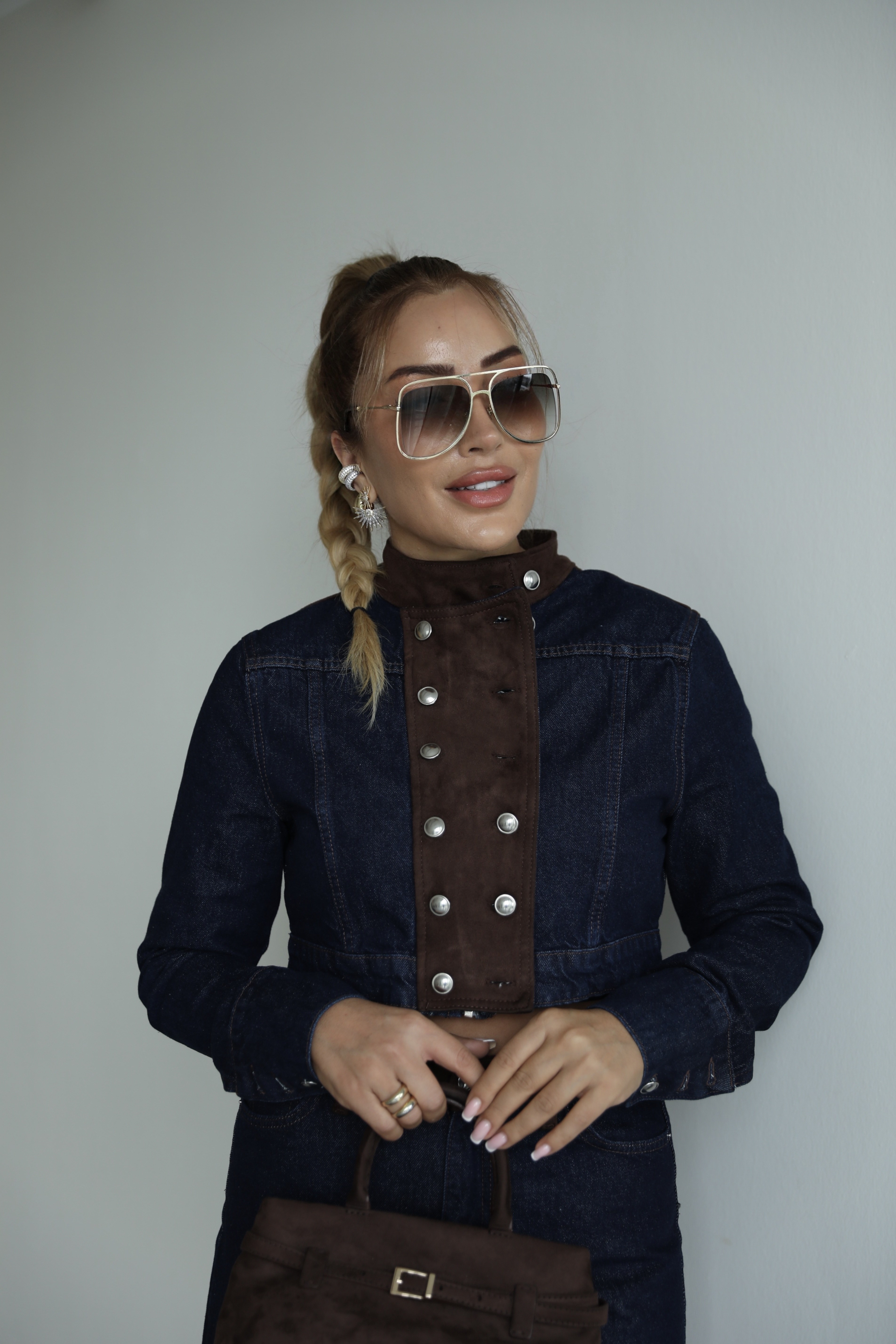 Lacivert Kahve Apoletli Jean Ceket