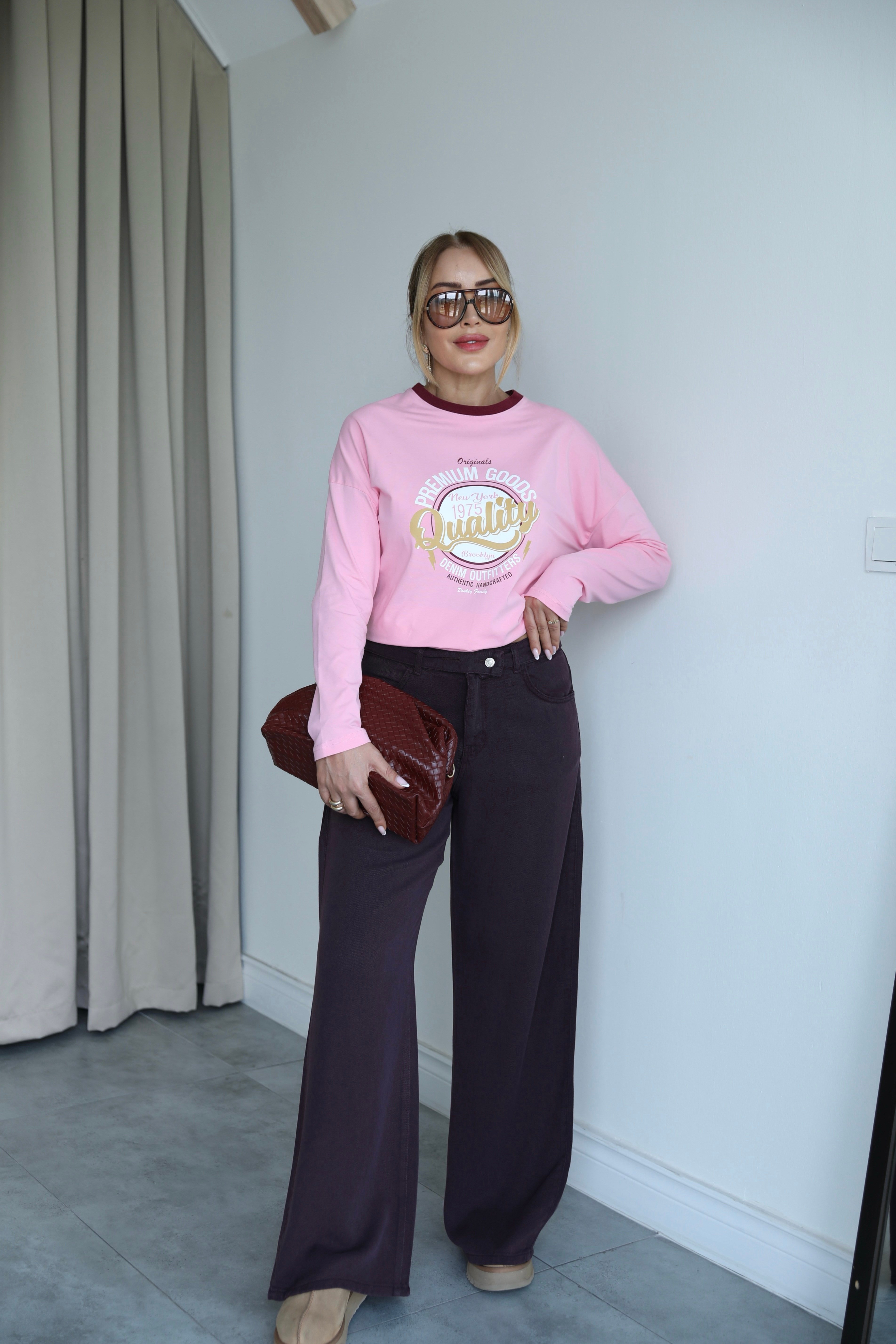 Mürdüm Tensel Bel Detaylı Pantolon 