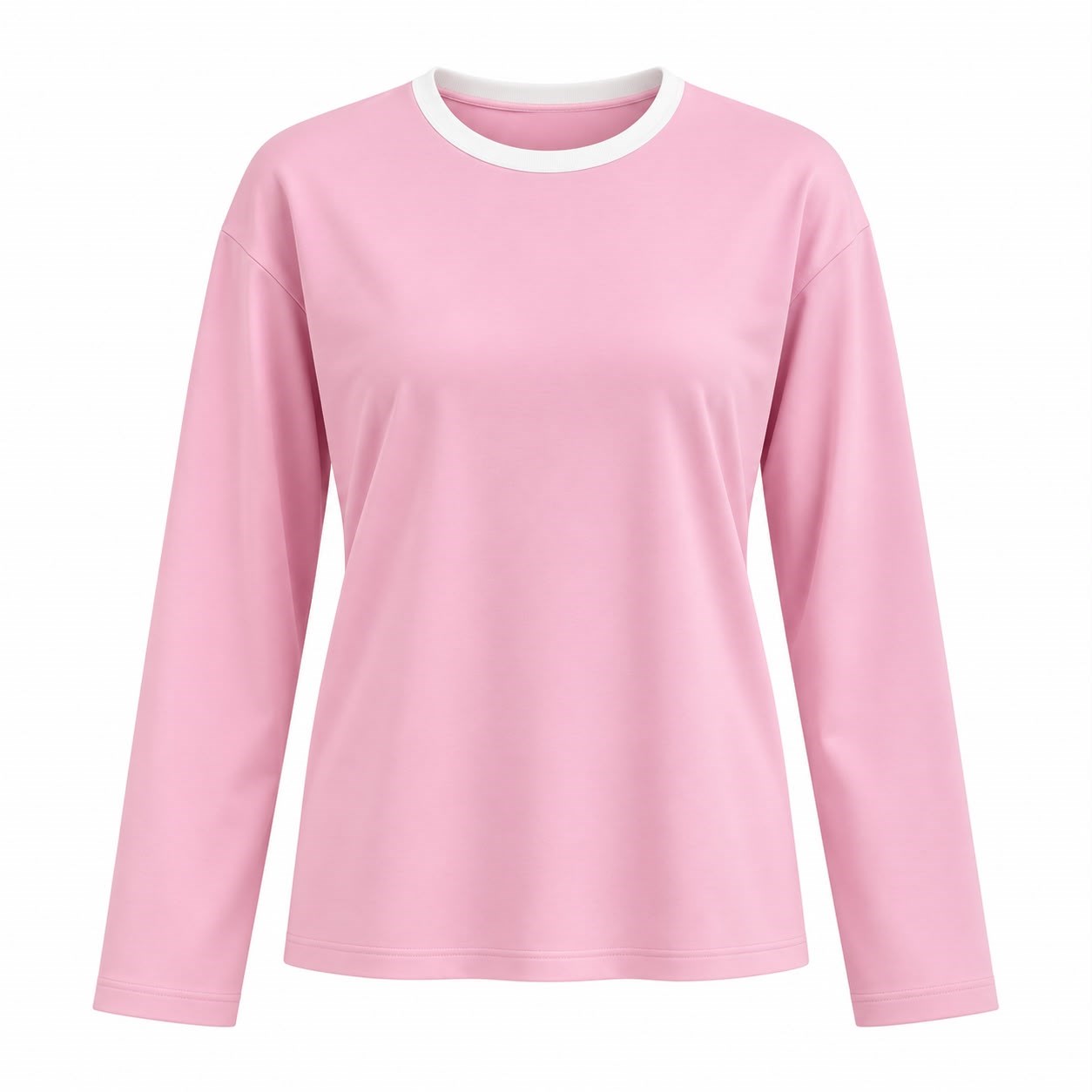 Pembe Beyaz Biyeli Basic T-shirt