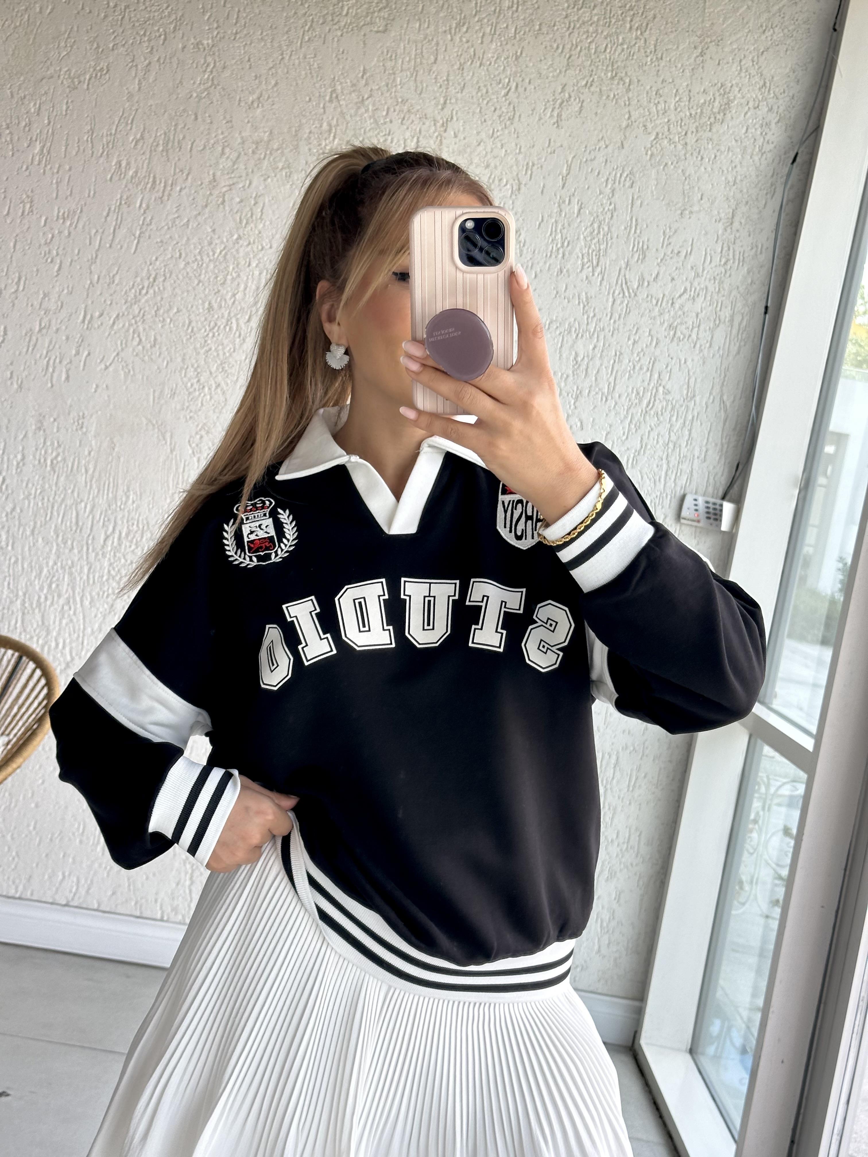 Siyah Polo Yaka Studio Sweat