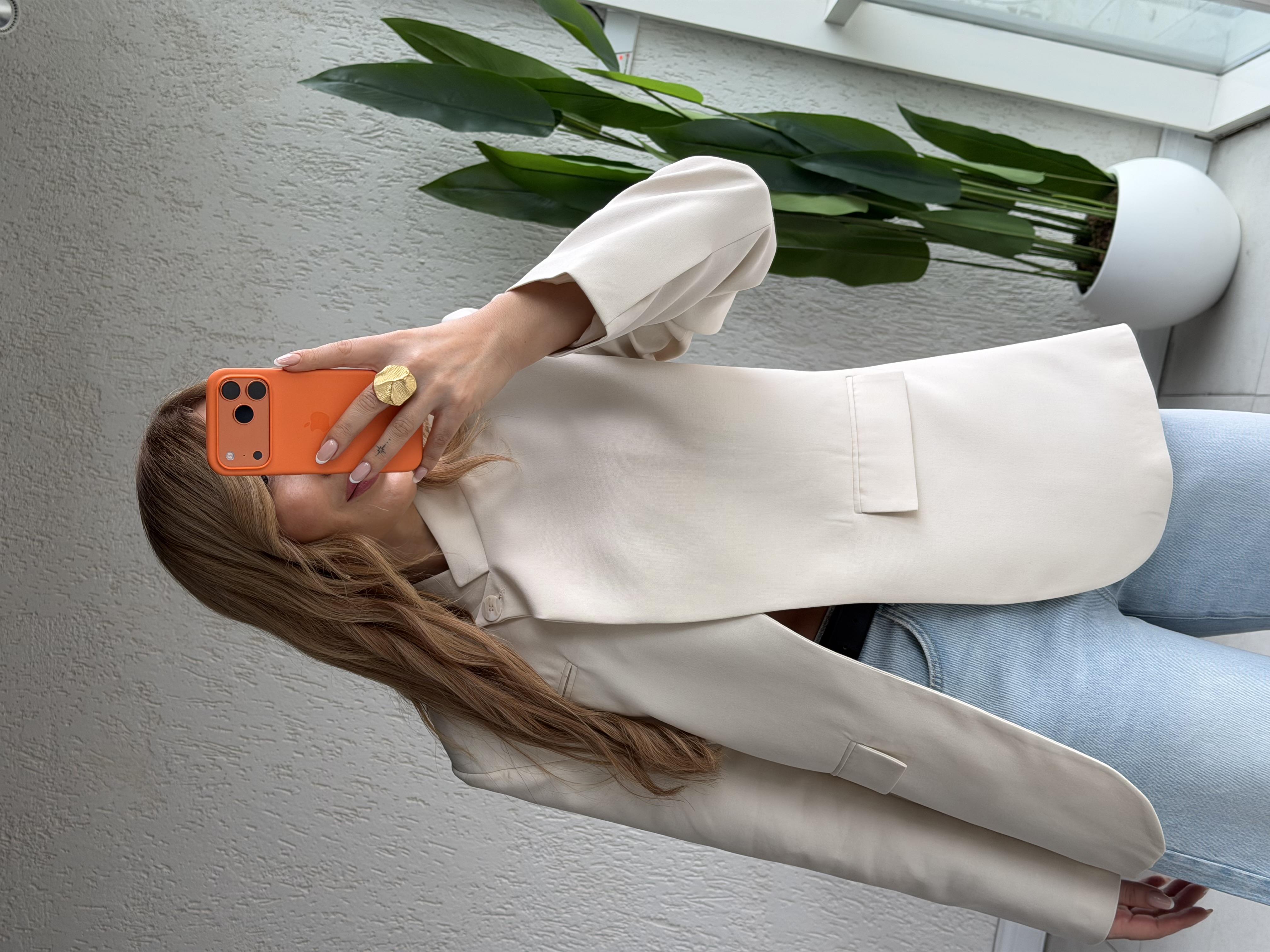 Taş Yaka Tek Düğme Blazer Ceket