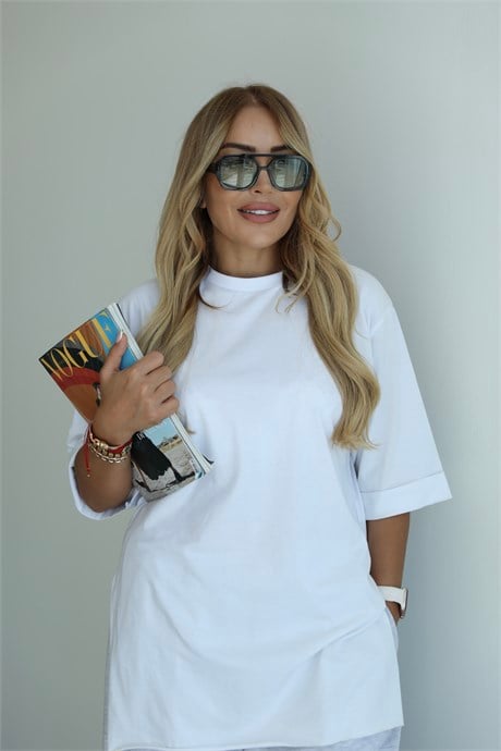 Beyaz Duble Kol Basic T-shirt 