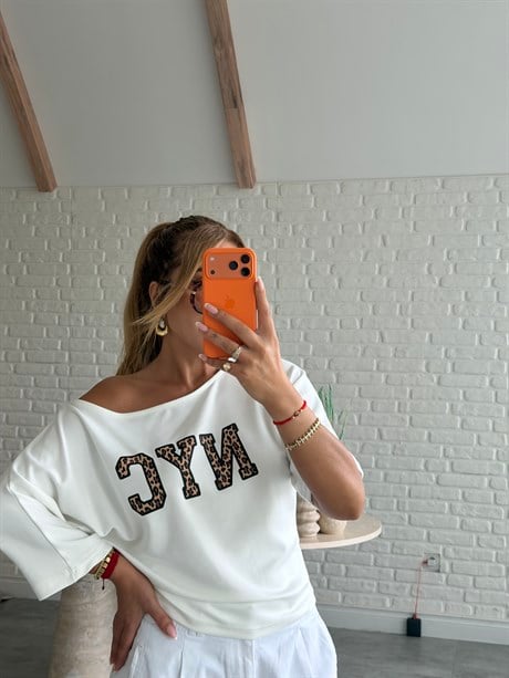 Beyaz NYC Baskılı T-shirt 