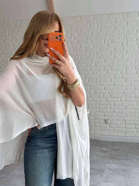 Beyaz Transparan Şal Bluz