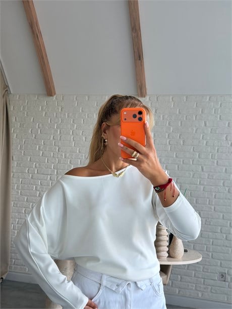 Ekru Düşük Omuz Basic Bluz