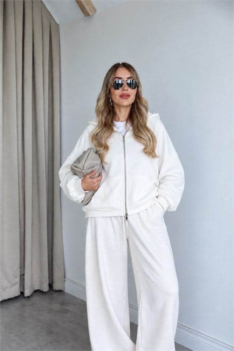 Ekru Kanat Nakışlı Sweat Hırka