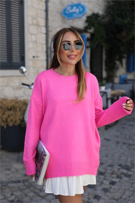 Fuşya Oversize Yumoş Kazak
