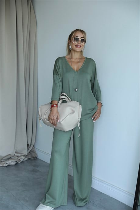 Haki V Yaka Oversize Takım 