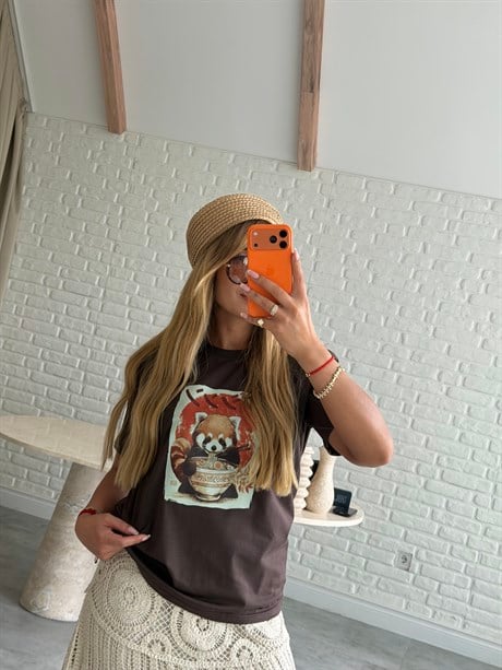 Kahve Ön Baskılı T-shirt 
