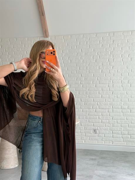 Kahve Transparan Şal Bluz