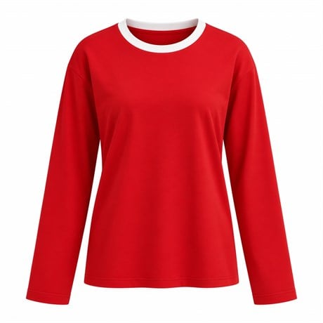 Kırmızı Beyaz Biyeli Basic T-shirt