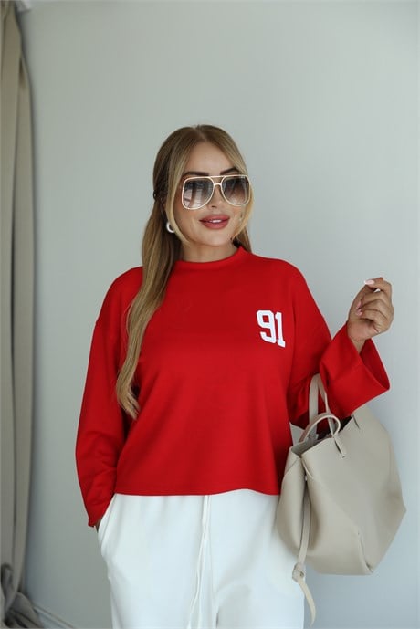 Kırmızı Sırt Baskılı Sweat
