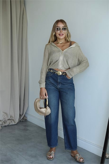 Lacivert Yıkamalı Balon Jean