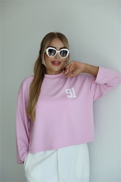 Pembe Sırt Baskılı Sweat
