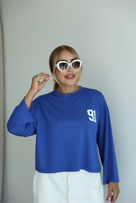 Sax Mavisi Sırt Baskılı Sweat