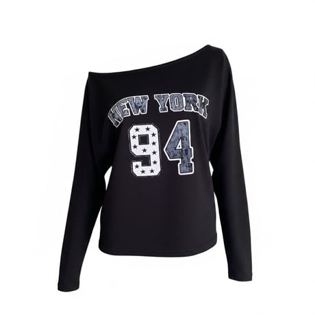 Siyah 94 Baskılı Uzun Kollu T-shirt 
