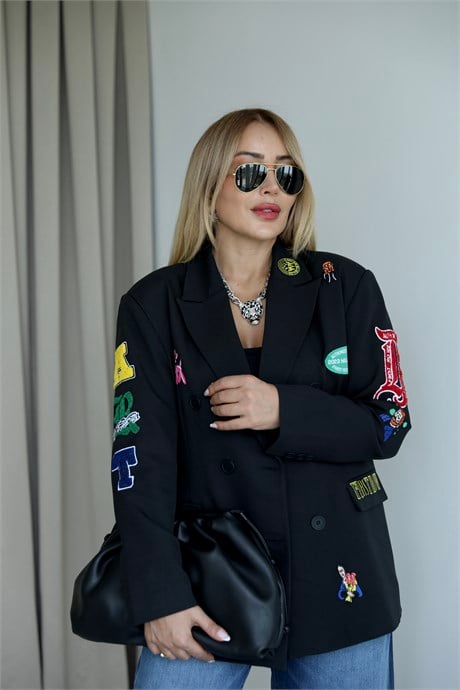 Siyah Armalı Tasarım Blazer Ceket