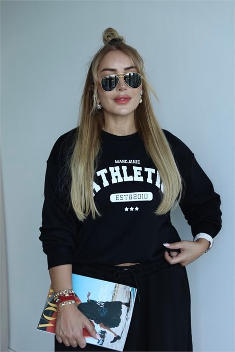 Siyah Athletic Baskılı Sweat