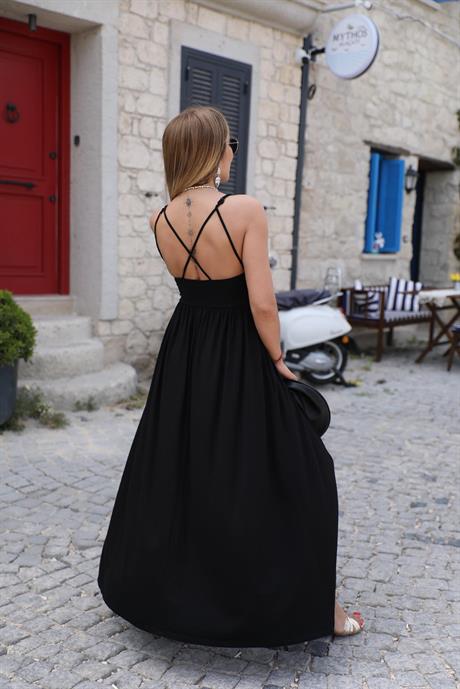 Siyah Çapraz Askılı Elbise 