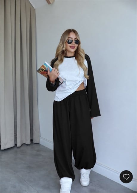 Siyah Gri Oversize Sweat Eşofman Takım