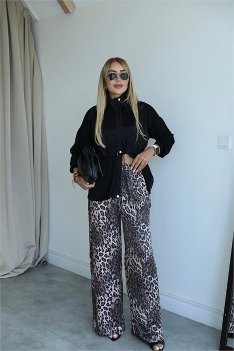 Siyah Leopar Pantolonlu Takım 