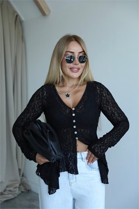 Siyah Peplum Dantel Hırka Bluz
