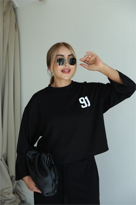 Siyah Sırt Baskılı Sweat