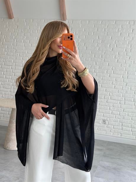 Siyah Transparan Şal Bluz