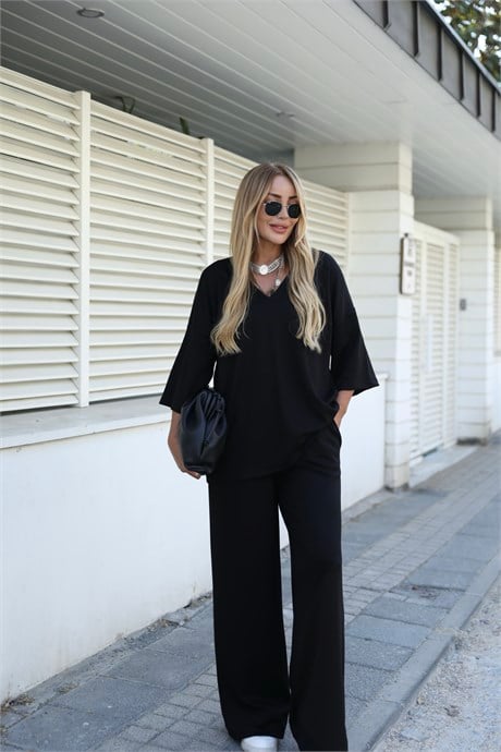 Siyah V Yaka Oversize Takım 