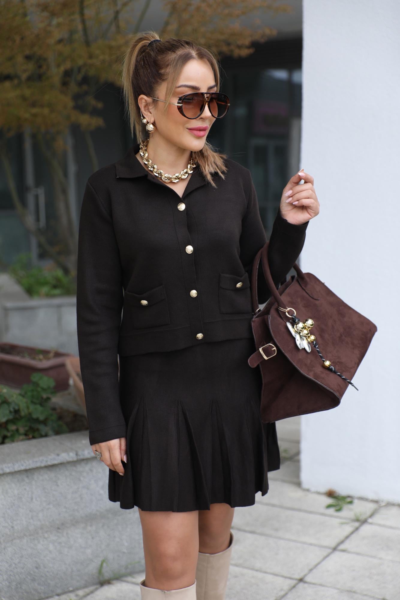 Acı Kahve Pileli Triko Takım