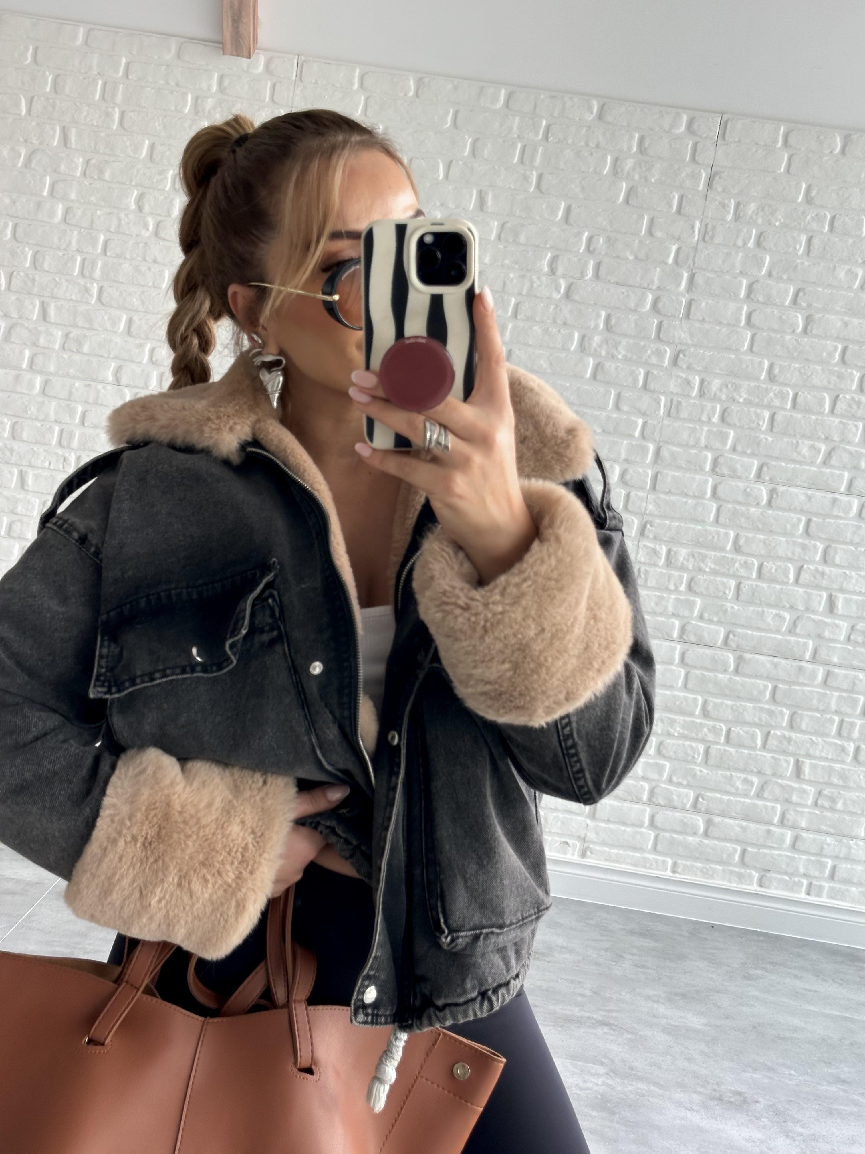 Antrasit Bej Kürklü Mont