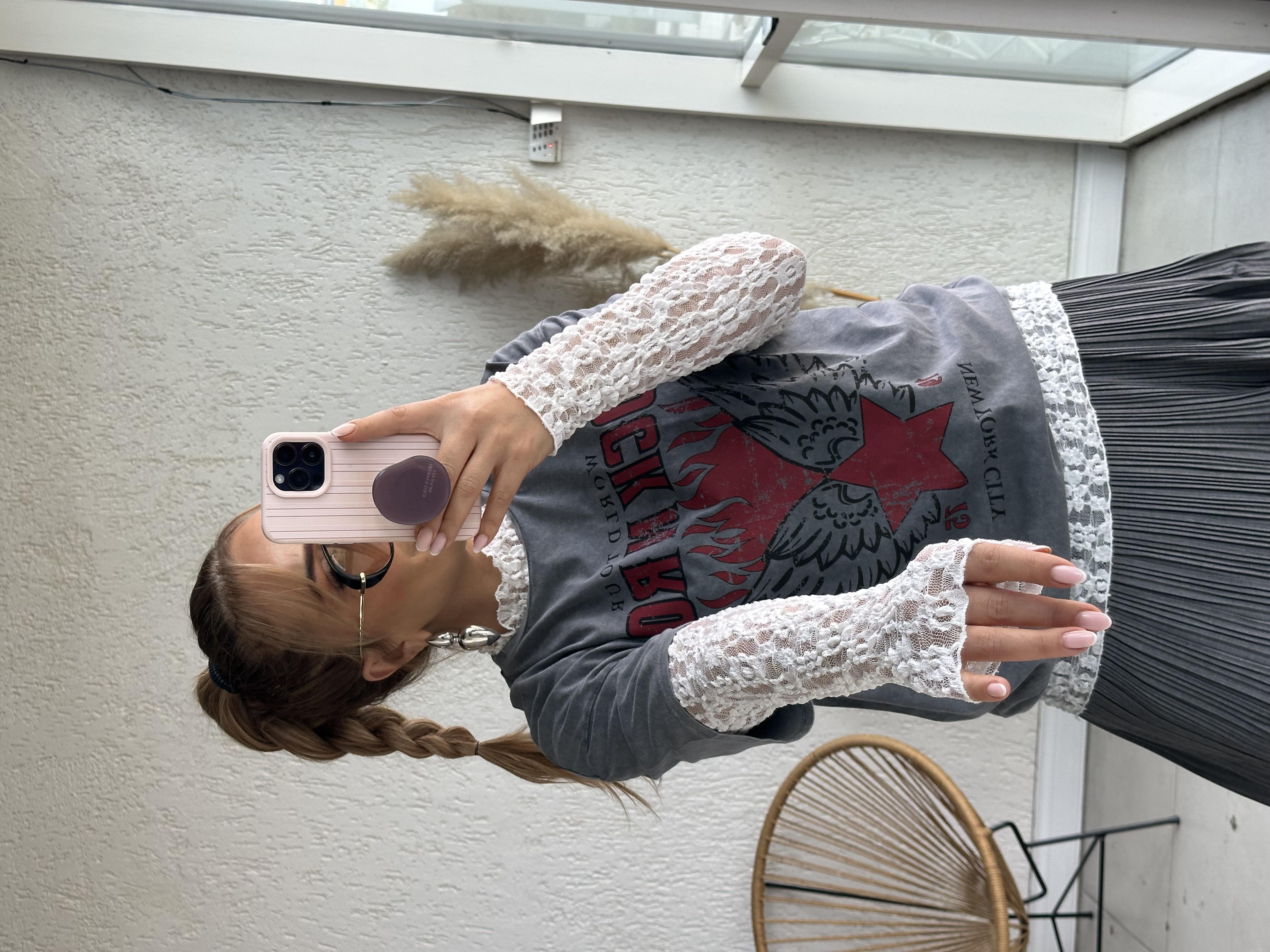 Antrasit Güpür Bluz Detaylı T-shiirt